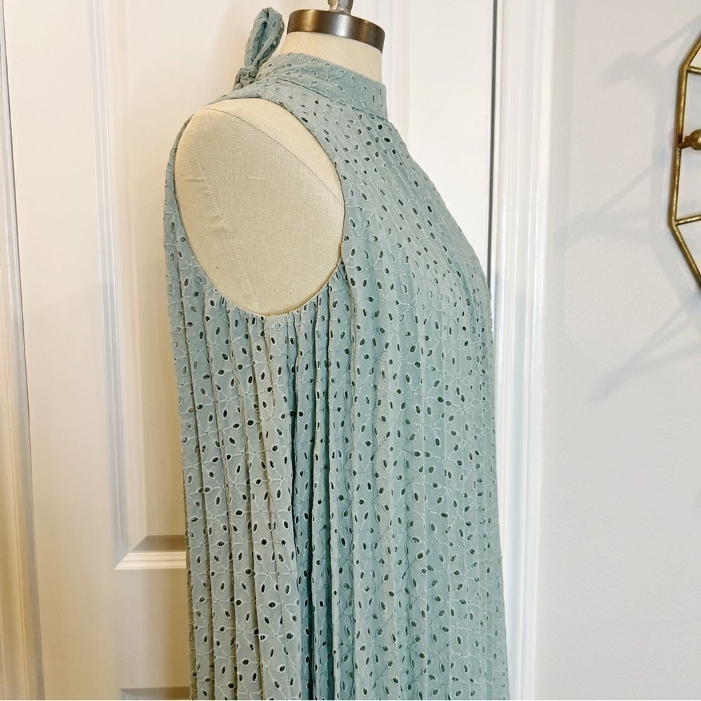 Asos Pleated Eyelet Midi Dress Size 4 / S tie halter neck green - Picture 4 of 9